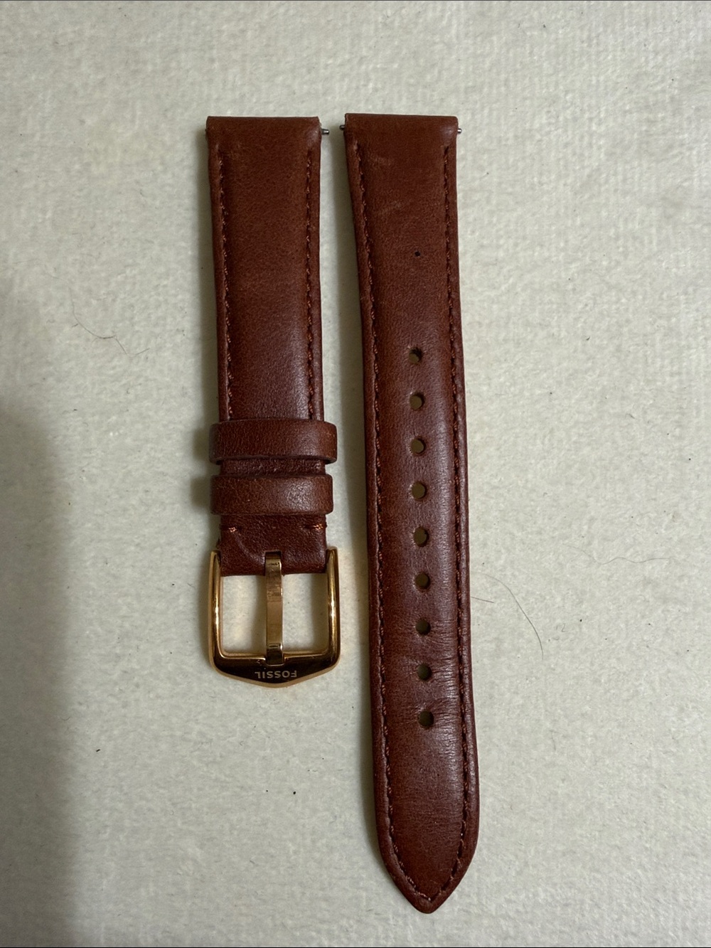 16mm Fossil Brown Leather Watch Band with Rose Gold Buckle